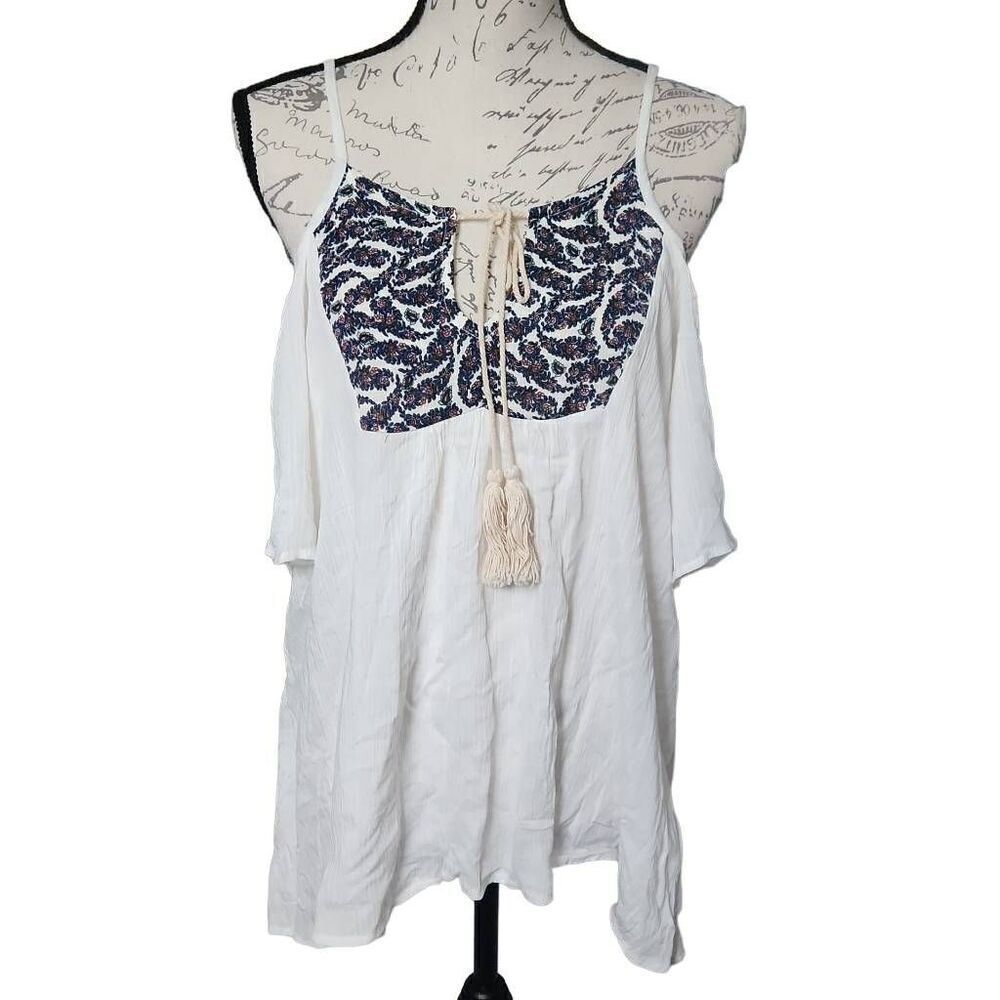 Bacio Ladies White Cold Shoulder Boho Style Blouse - Size Large